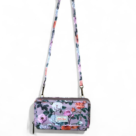 Large MAUVE Cotton Road PVC Cellphone Sling Wallet with FLOWERS