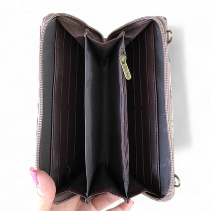 Large MAUVE Cotton Road PVC Cellphone Sling Wallet with FLOWERS