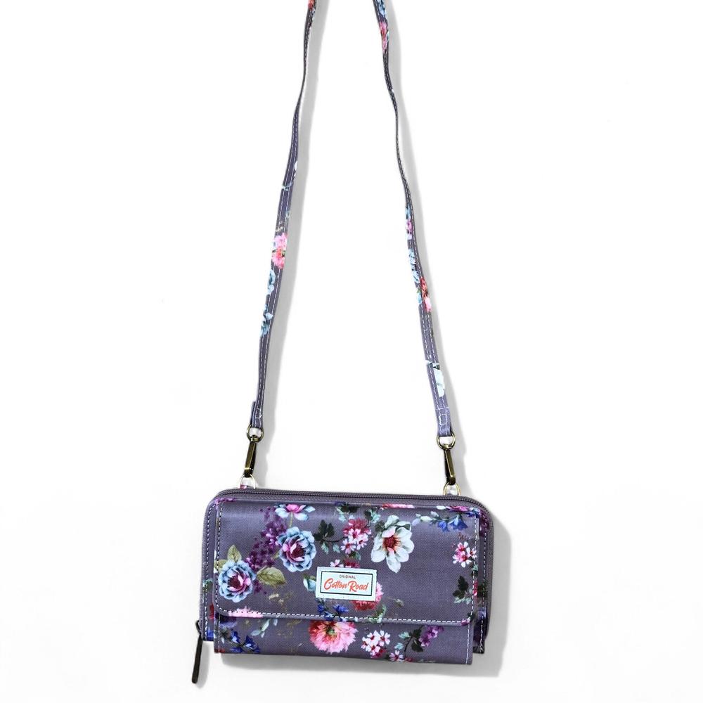 Large MAUVE FLORAL Cotton Road PVC Cellphone Sling Wallet