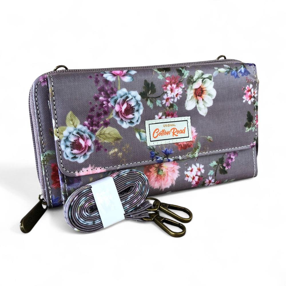 Large MAUVE FLORAL Cotton Road PVC Cellphone Sling Wallet