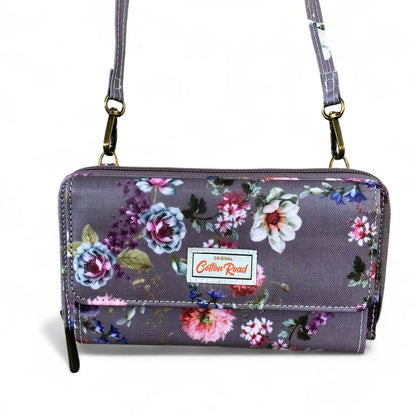 Large MAUVE FLORAL Cotton Road PVC Cellphone Sling Wallet