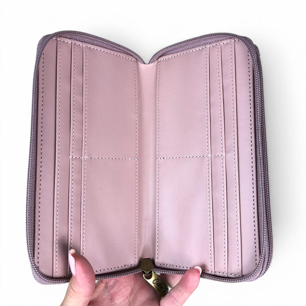 Large MAUVE FLORAL PVC Cotton Road Wallet card fold