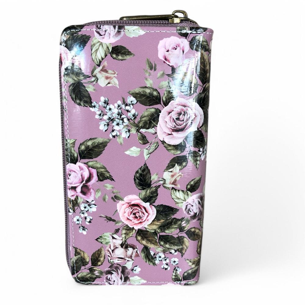 Large MAUVE FLORAL PVC Cotton Road Wallet side