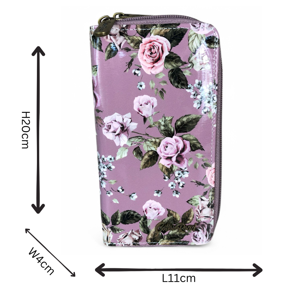 Large MAUVE FLORAL PVC Cotton Road Wallet sized