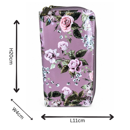 Large MAUVE FLORAL PVC Cotton Road Wallet sized