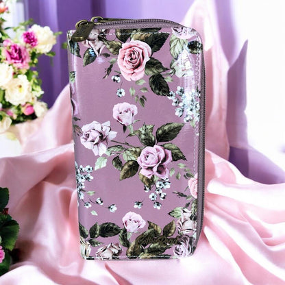 Large MAUVE FLORAL PVC Cotton Road Wallet