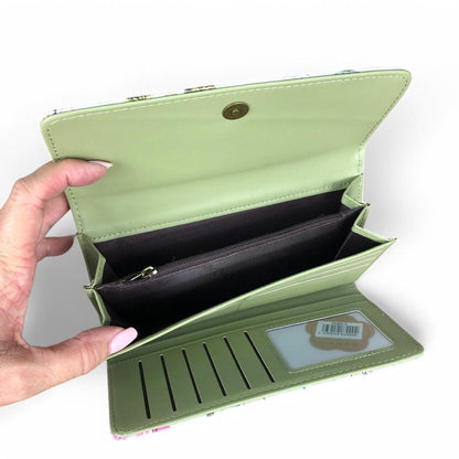Large MINT GREEN FLORAL PVC Cotton Road Wallet