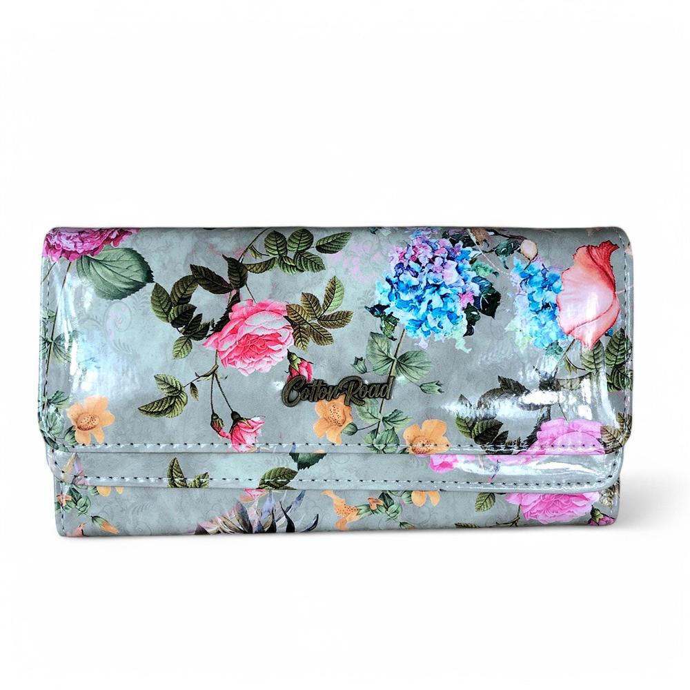 Large MINT GREEN FLORAL PVC Cotton Road Wallet