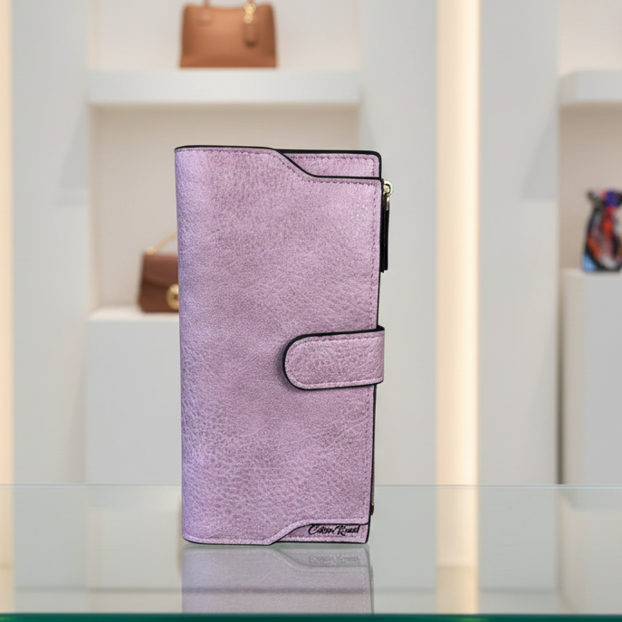Cotton Road Wallet: Large PInk PU Leather Wallet with CLIP