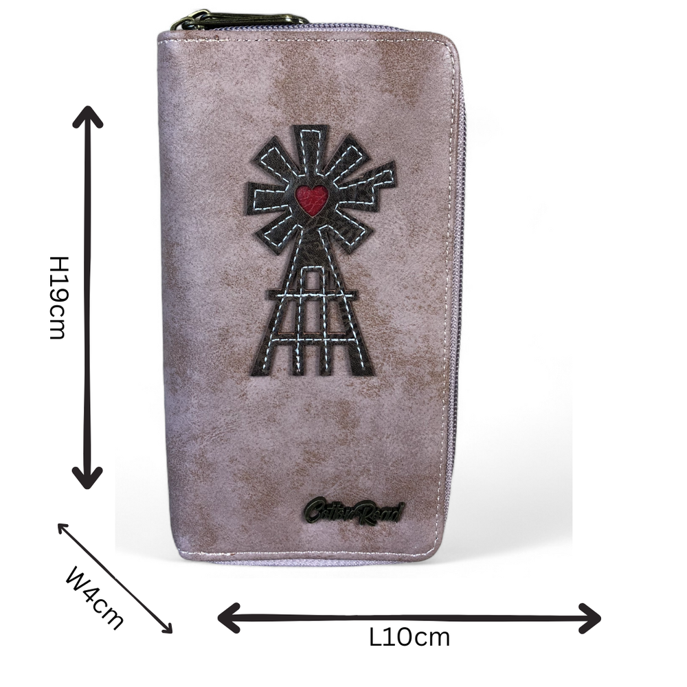 Large PINK Cotton Road PU Leather Wallet with WINDMILL