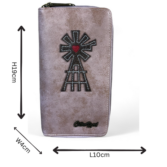 Large PINK Cotton Road PU Leather Wallet with WINDMILL