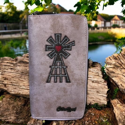 Large PINK Cotton Road PU Leather Wallet with WINDMILL