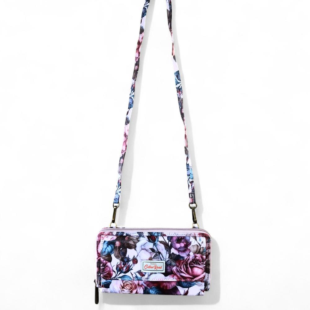 Large PINK FLORAL Cotton Road PVC Cellphone Sling Wallet