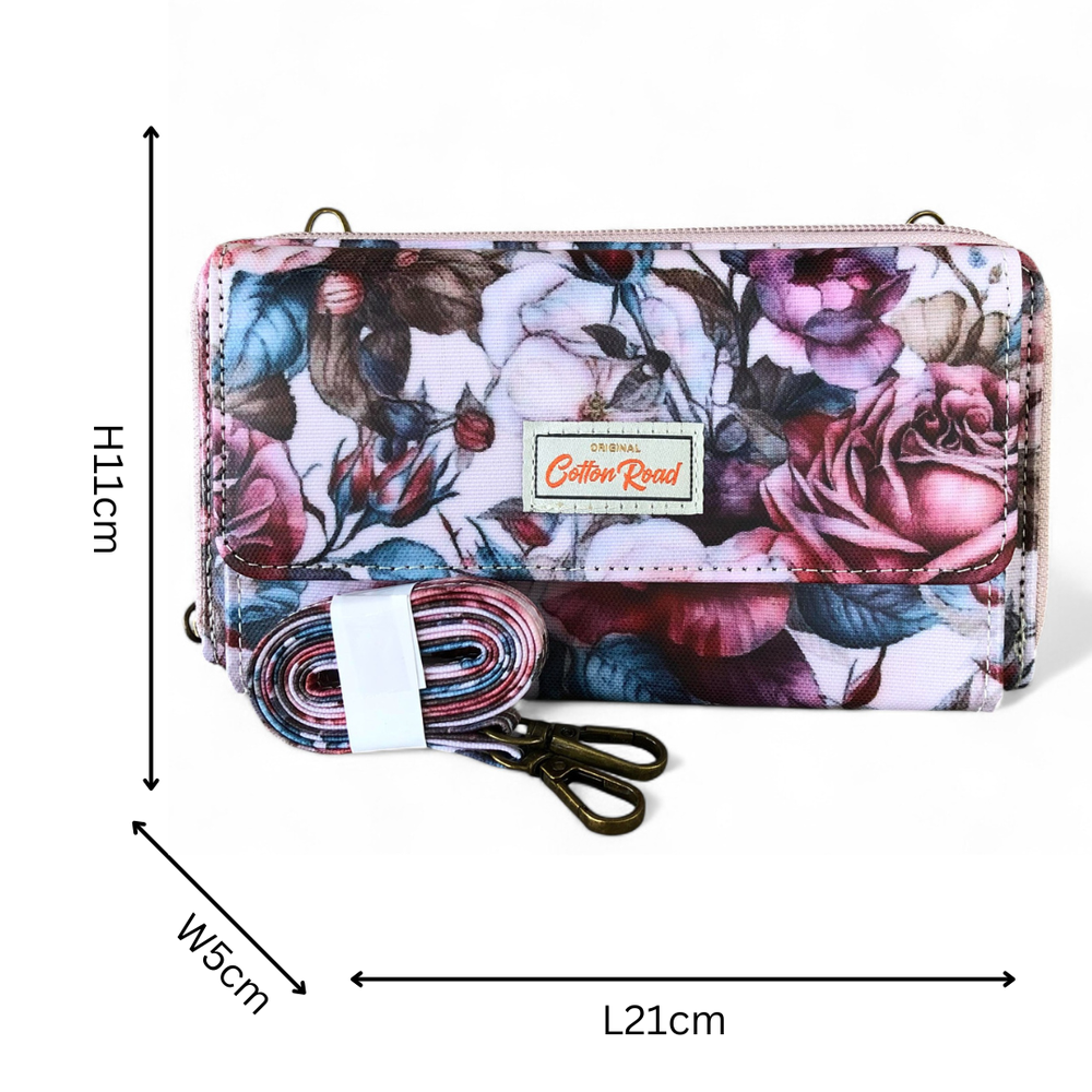 Large PINK FLORAL Cotton Road PVC Cellphone Sling Wallet