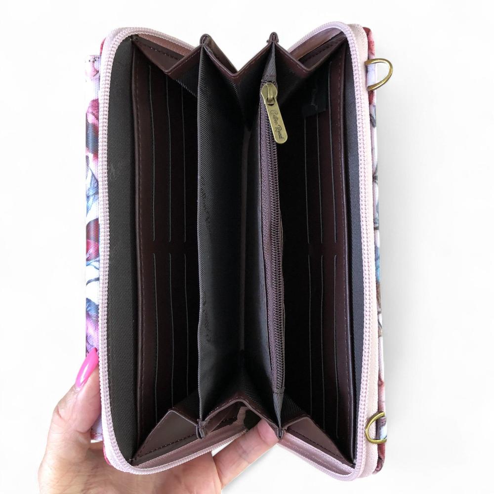 Large PINK FLORAL Cotton Road PVC Cellphone Sling Wallet