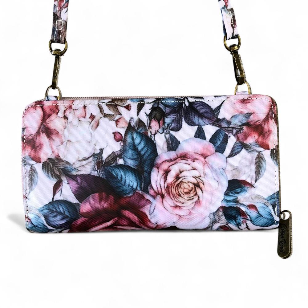 Large PINK FLORAL Cotton Road PVC Cellphone Sling Wallet