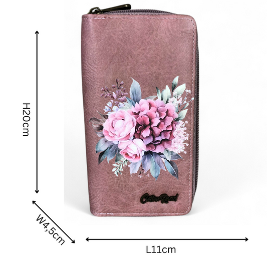 Large PINK FLORAL PU LEATHER Cotton Road Wallet