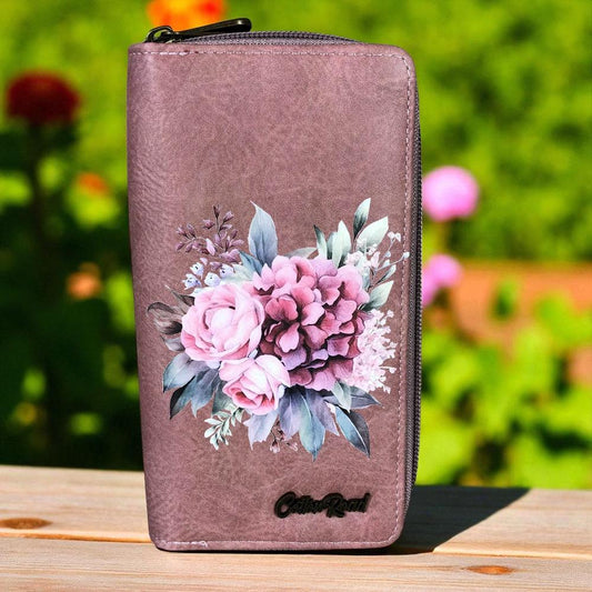 Large PINK FLORAL PU LEATHER Cotton Road Wallet