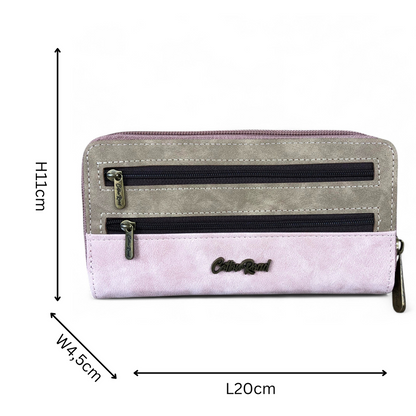 Large PINK / KHAKI PU Leather Cotton Road Wallet