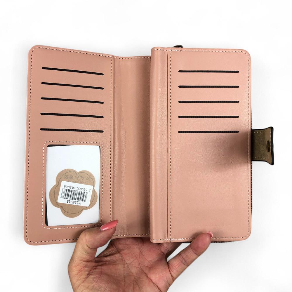 Large PINK / KHAKI PU Leather Cotton Road Wallet