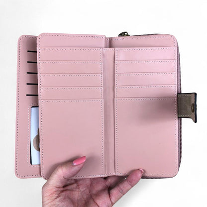 Large PINK / KHAKI PU Leather Cotton Road Wallet