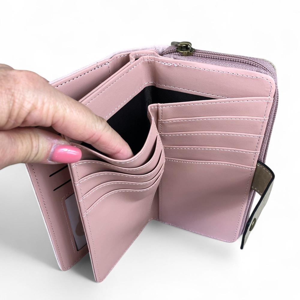 Large PINK / KHAKI PU Leather Cotton Road Wallet