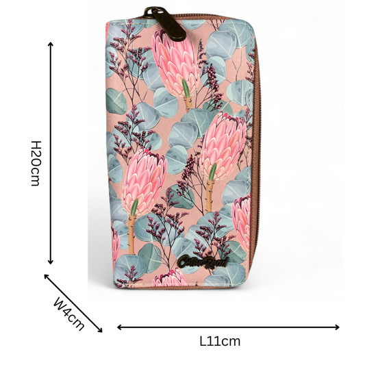 Large PINK PROTEA PU Leather Cotton Road Wallet