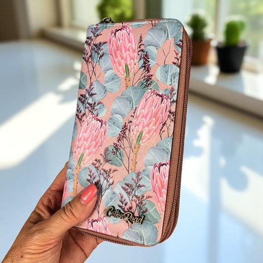 Large PINK PROTEA PU Leather Cotton Road Wallet