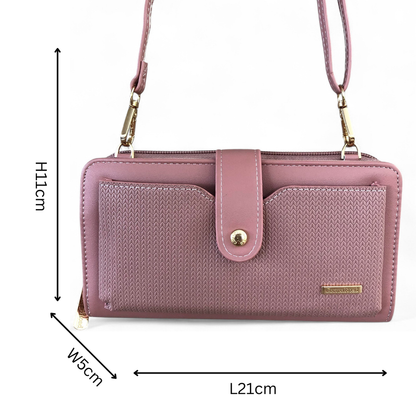 Large PINK PU Leather Cotton Road Cellphone Sling Wallet with PATTERNED Pocket