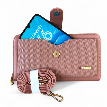 Large PINK PU Leather Cotton Road Cellphone Sling Wallet with PATTERNED Pocket