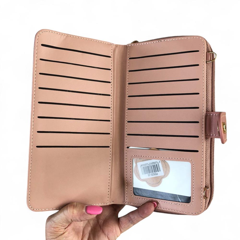 Large PINK PU Leather Cotton Road Cellphone Sling Wallet with PATTERNED Pocket