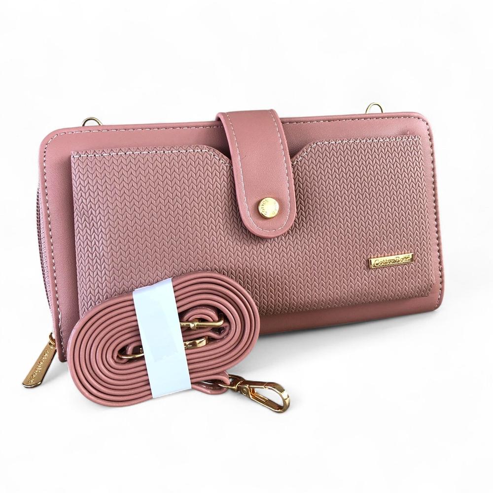Large PINK PU Leather Cotton Road Cellphone Sling Wallet with PATTERNED Pocket