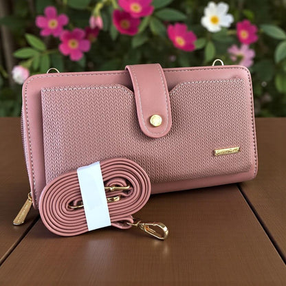 Large PINK PU Leather Cotton Road Cellphone Sling Wallet with PATTERNED Pocket