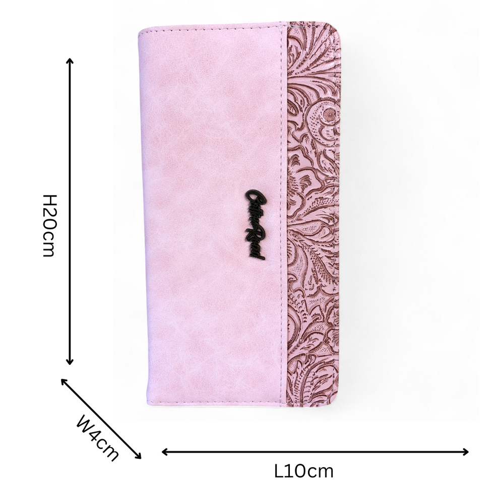 Large PINK PU Leather Cotton Road Wallet with EMBOSSED Pattern detailing