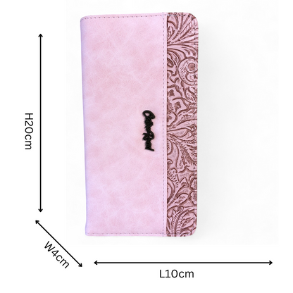 Large PINK PU Leather Cotton Road Wallet with EMBOSSED Pattern detailing