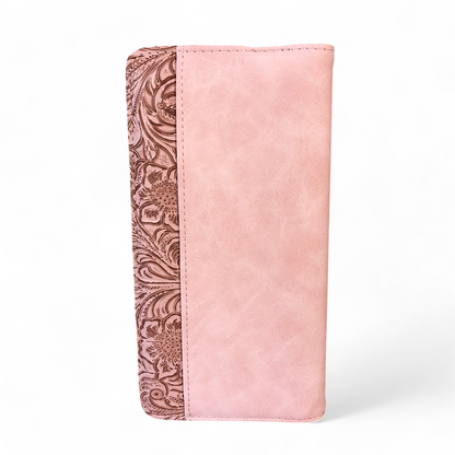 Large PINK PU Leather Cotton Road Wallet with EMBOSSED Pattern detailing
