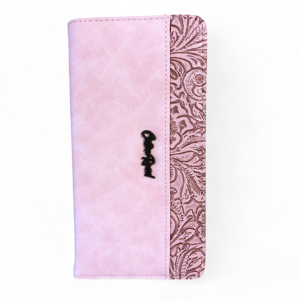 Large PINK PU Leather Cotton Road Wallet with EMBOSSED Pattern detailing