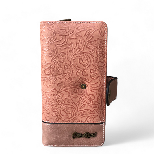 Large PINK PU Leather Cotton Road Wallet with EMBOSSED Print