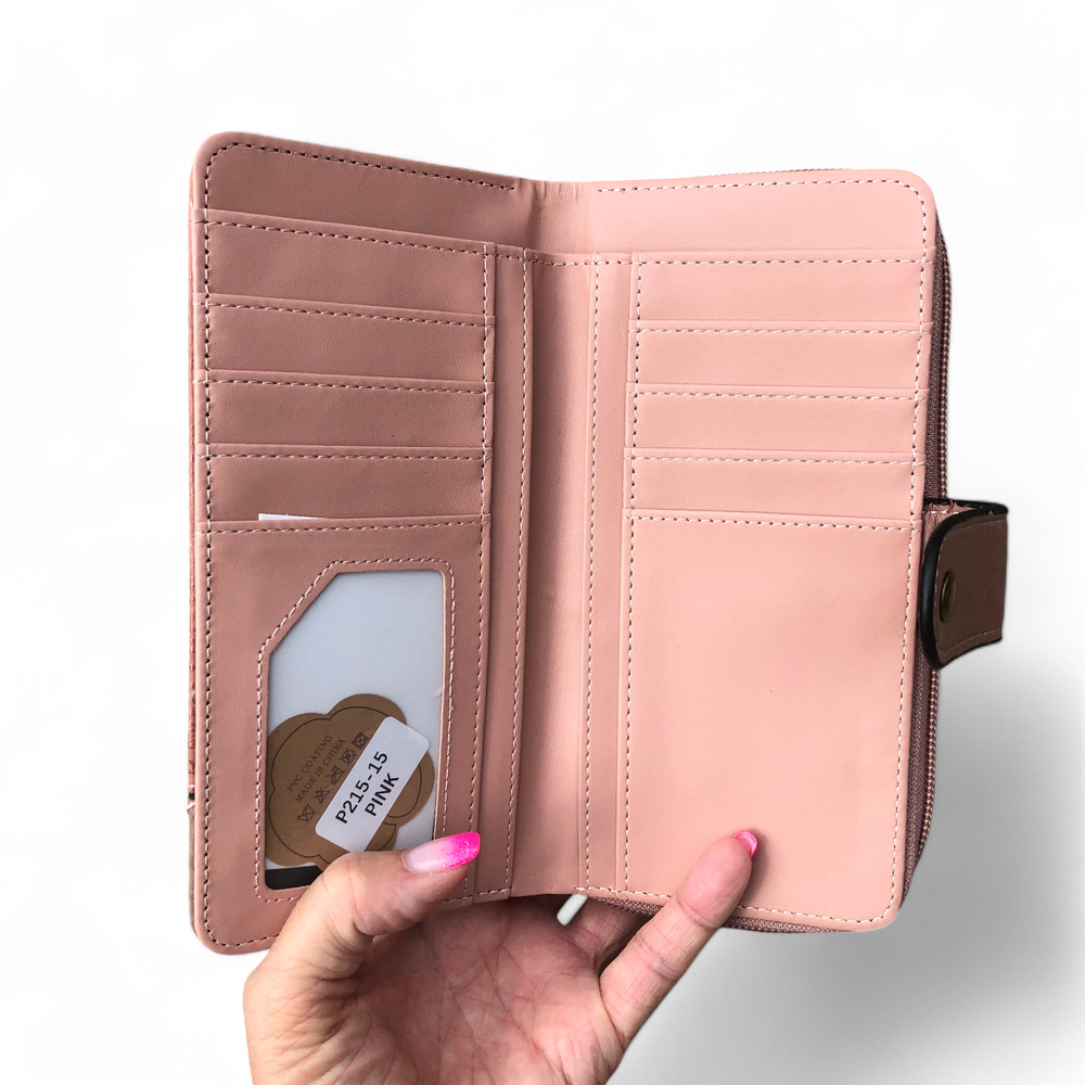 Large PINK PU Leather Cotton Road Wallet with EMBOSSED Print