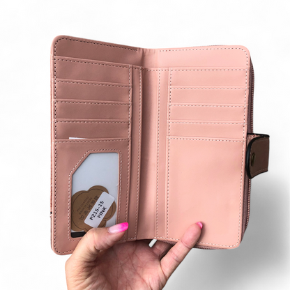 Large PINK PU Leather Cotton Road Wallet with EMBOSSED Print