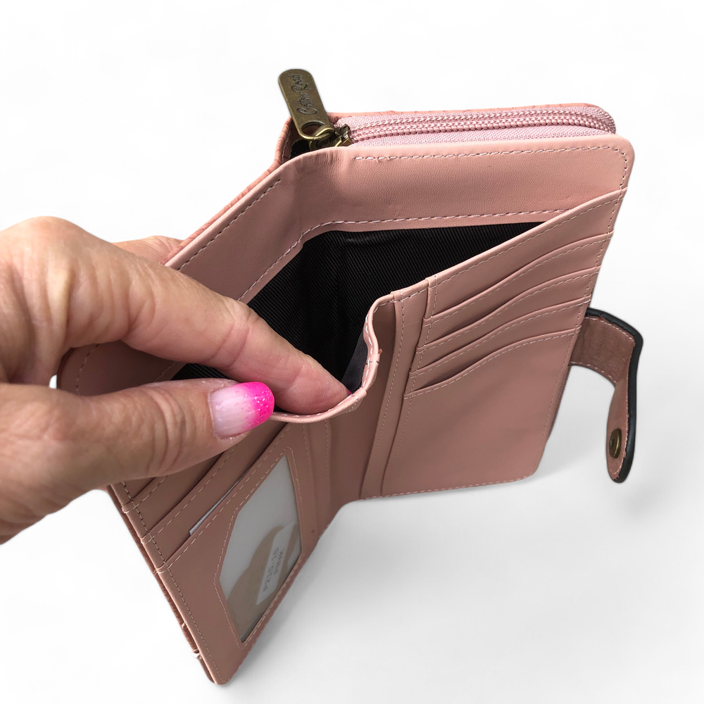 Large PINK PU Leather Cotton Road Wallet with EMBOSSED Print