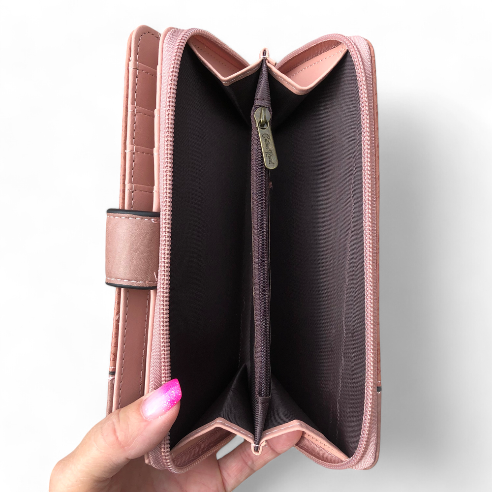 Large PINK PU Leather Cotton Road Wallet with EMBOSSED Print
