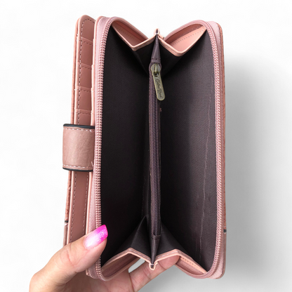 Large PINK PU Leather Cotton Road Wallet with EMBOSSED Print