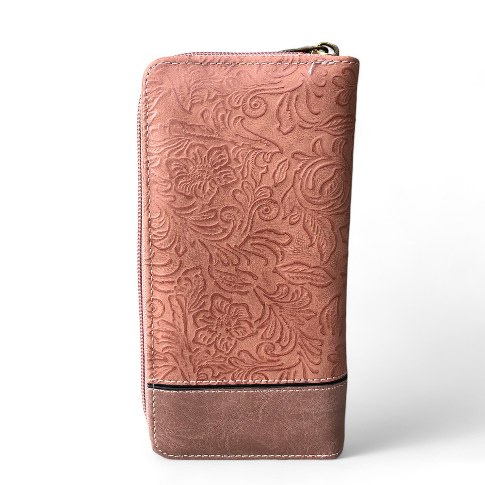 Large PINK PU Leather Cotton Road Wallet with EMBOSSED Print