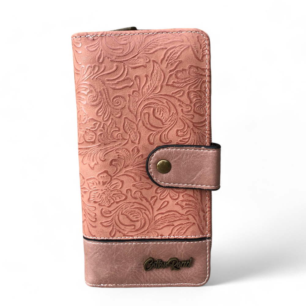 Large PINK PU Leather Cotton Road Wallet with EMBOSSED Print