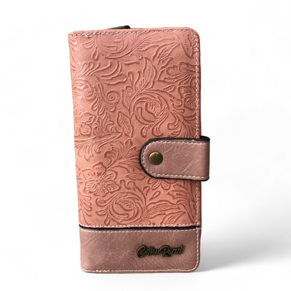 Large PINK PU Leather Cotton Road Wallet with EMBOSSED Print