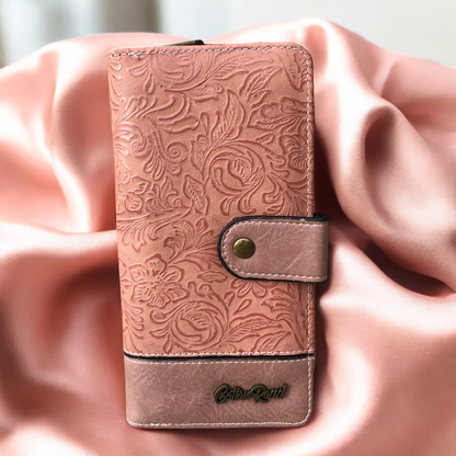 Large PINK PU Leather Cotton Road Wallet with EMBOSSED Print