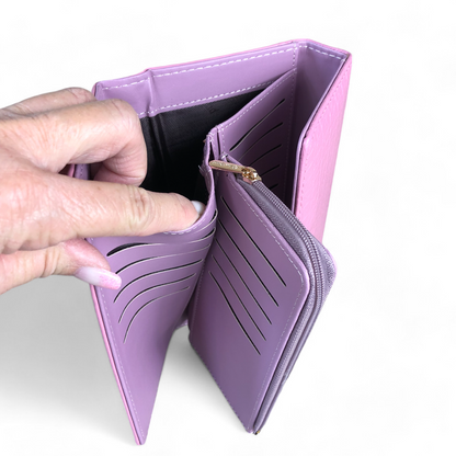 Large PINK Tri-fold PU Leather Cotton Road Wallet with PATTERNED Panel