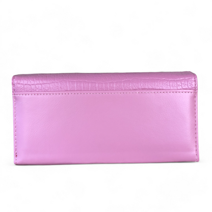 Large PINK Tri-fold PU Leather Cotton Road Wallet with PATTERNED Panel