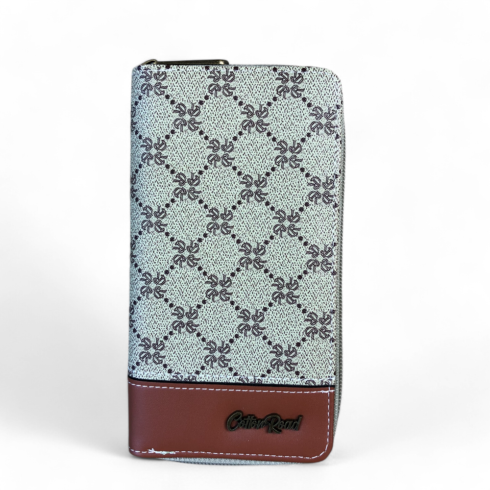 Large Printed KHAKI PU Leather Cotton Road Wallet with TAN Trim